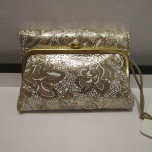 NWT! HOBO INTERNATIONAL ROBIN COMPACT TRI-FOLD WALLET~GILDED PETALS PATTERN